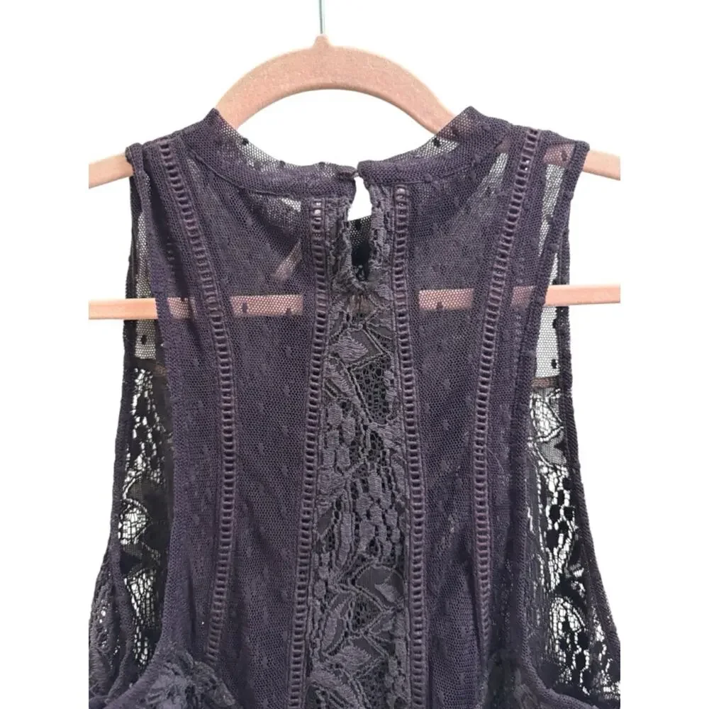 Free People Purple Sheer Lace Sleeveless Tunic Tank Top